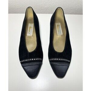 *RARE* Anna Black Suede Rhinestone Kitten‎ Heel Pumps Women's SIZE 7.5